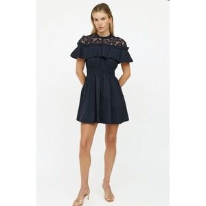 Aamika Black Lace Smocked Waist Dress Size‎ Small Ruffle Short Sleeve